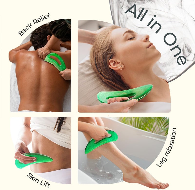 Scienlodic Gua Sha Massage Tool with Handle (Resin) Larger Guasha Body Scraping Tool for Back Legs Neck Massage, Lymphatic Drainage, Cellulite Remove - Large Green - Image 4