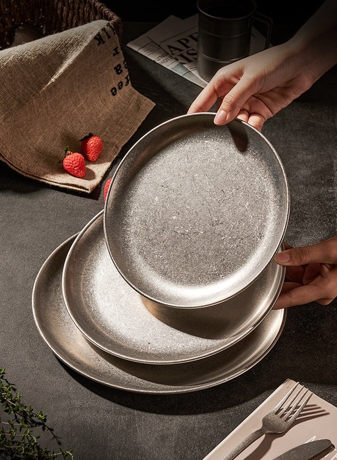 HOOPZOZA 3PCS Stainless Steel Plates Metal Unbreakable Dinner Dishes Plates Set Dinner Plates serving plate for Home, Picnic Microwave and Dishwasher Safe - Image 1