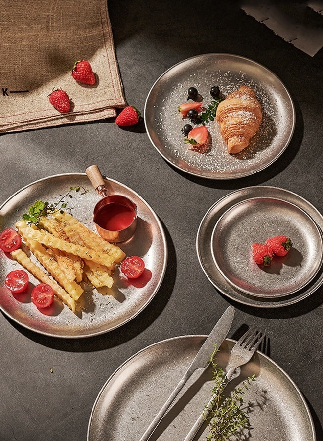 HOOPZOZA 3PCS Stainless Steel Plates Metal Unbreakable Dinner Dishes Plates Set Dinner Plates serving plate for Home, Picnic Microwave and Dishwasher Safe - Image 2