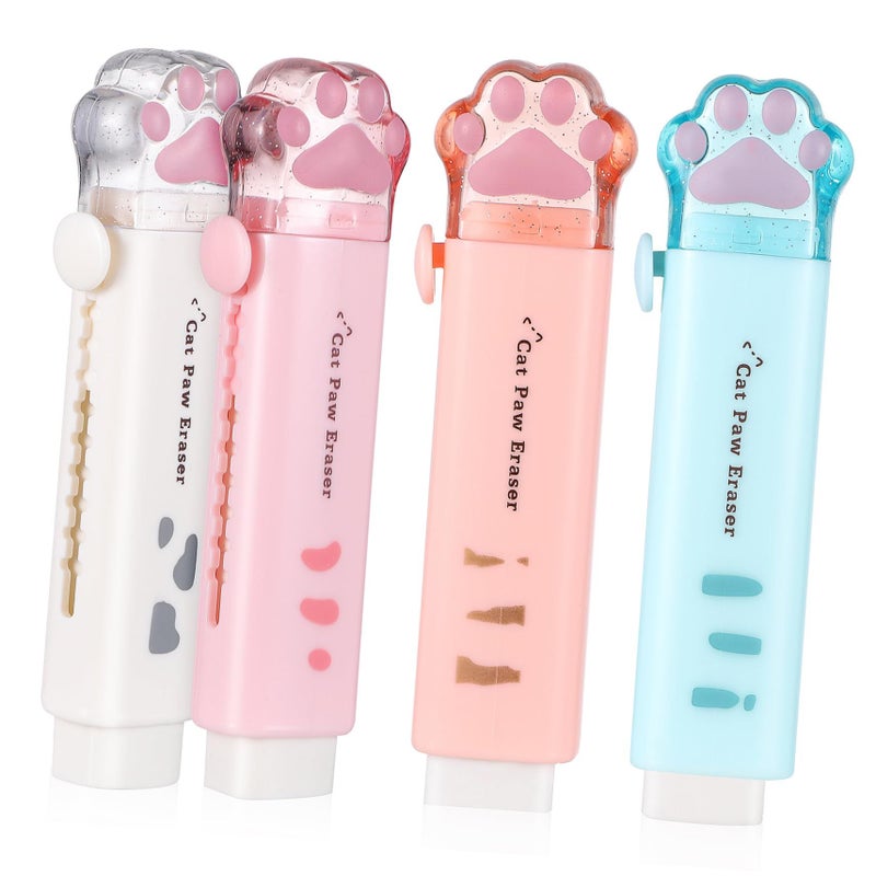 4 Pcs Retractable Cat Paw Erasers Aesthetic Office Supplies for Artists - Image 2