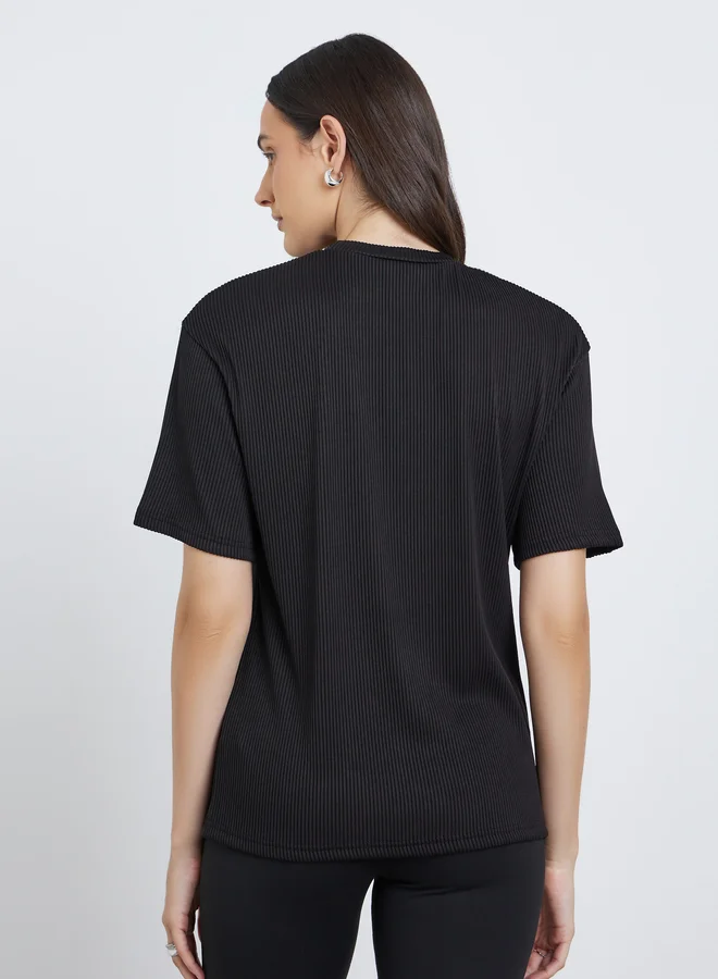 Styli Women Black Ribbed Oversized T-Shirt