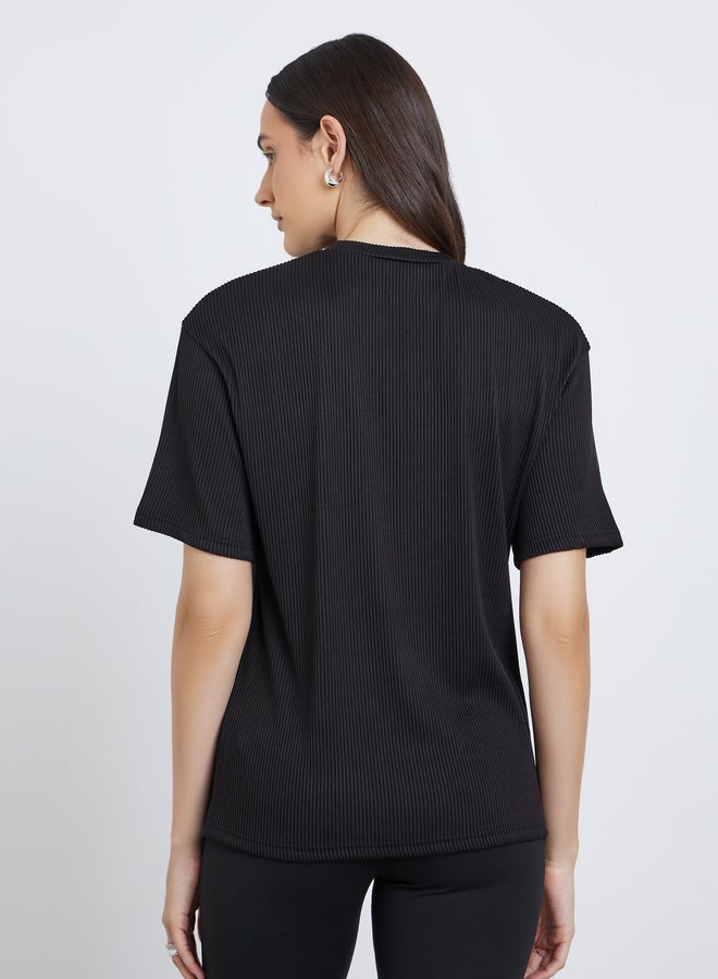 ستايلي تيشيرت نسائي أسود مقلم فضفاض - Image 4