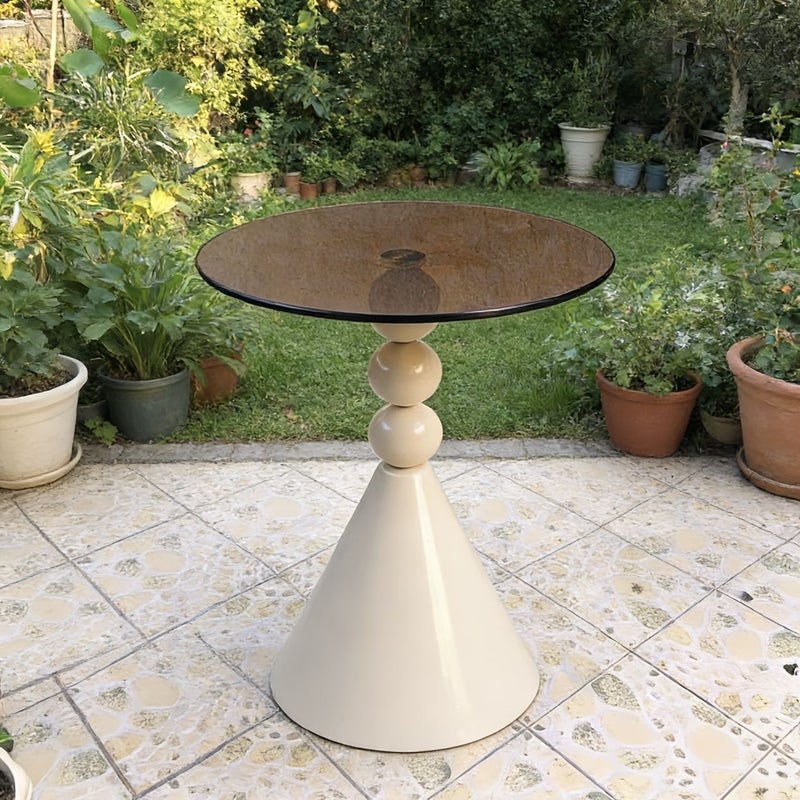 Removable Modern Round Coffee Table With Glass Top And Beige Frame Multifunctional Side Table Suitable For Outdoor Use Easy Clean Glass Space Saving - Image 1