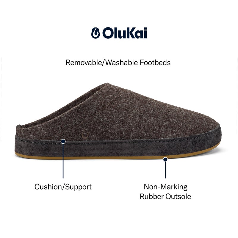 OLUKAI Hamani Hulu Men's Wool Mule Slippers, Soft & Comfortable Slippers with Premium Materials, Sheepskin Shearling & Italian Felt, All-Day Wear, Dark Java/Dark Java, 10 - Image 2