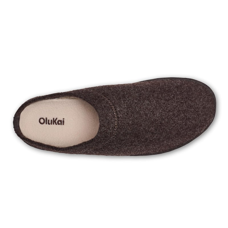 OLUKAI Hamani Hulu Men's Wool Mule Slippers, Soft & Comfortable Slippers with Premium Materials, Sheepskin Shearling & Italian Felt, All-Day Wear, Dark Java/Dark Java, 10 - Image 3