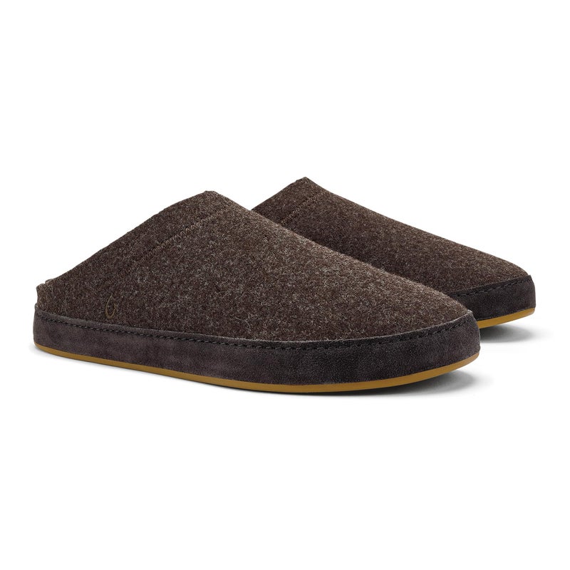 OLUKAI Hamani Hulu Men's Wool Mule Slippers, Soft & Comfortable Slippers with Premium Materials, Sheepskin Shearling & Italian Felt, All-Day Wear, Dark Java/Dark Java, 10 - Image 5