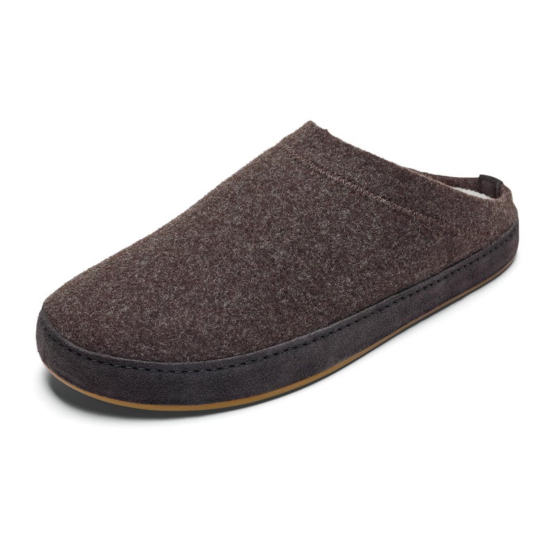 OLUKAI Hamani Hulu Men's Wool Mule Slippers, Soft & Comfortable Slippers with Premium Materials, Sheepskin Shearling & Italian Felt, All-Day Wear, Dark Java/Dark Java, 10 - Image 1