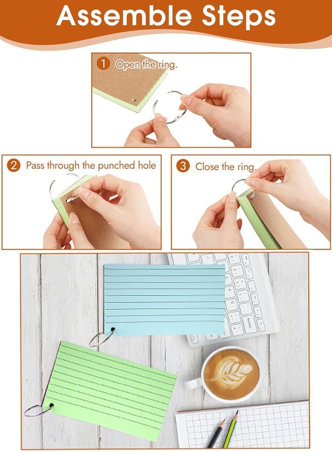 Jyelux Colored Index Cards with Ring, 7.6x12.7CM Flash Cards with Rings, Colored Heavy Notecards with Ring, Punched Lined Study Cards for School, College, Home, Office, Memory, To Do List ( 200 Count ) - Image 4