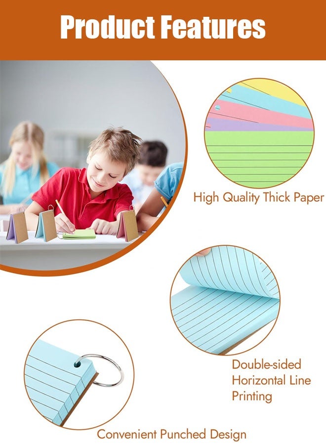 Jyelux Colored Index Cards with Ring, 7.6x12.7CM Flash Cards with Rings, Colored Heavy Notecards with Ring, Punched Lined Study Cards for School, College, Home, Office, Memory, To Do List ( 200 Count ) - Image 3