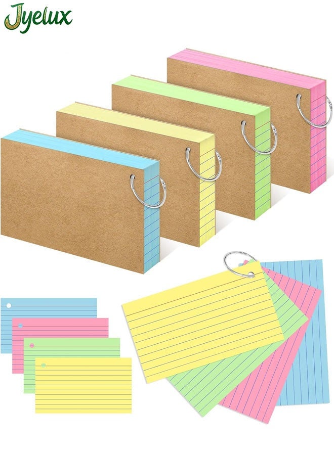 Jyelux Colored Index Cards with Ring, 7.6x12.7CM Flash Cards with Rings, Colored Heavy Notecards with Ring, Punched Lined Study Cards for School, College, Home, Office, Memory, To Do List ( 200 Count ) - Image 1