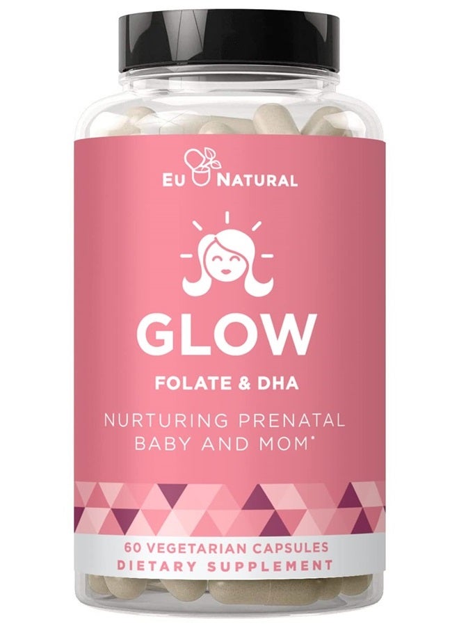 Eu Natural Glow Prenatal Vitamins for Women – Healthy Pregnancy and Fetal Development – Vitamins with Folic Acid, DHA and 25 Vital Nutrients For Baby's Growth & A Comfortable Pregnancy – 60 Nourishing Capsules - Image 1