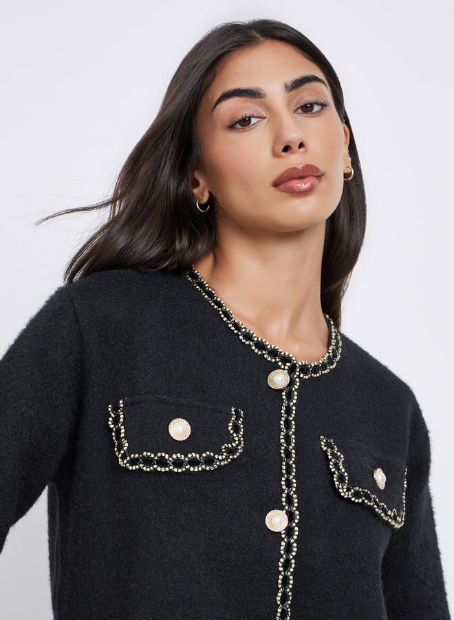 Styli Black Furry Embellished Cardigan - Image 3