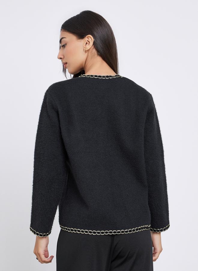 Styli Black Furry Embellished Cardigan - Image 4