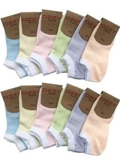 Ozzy Socks 12 Pairs of Cotton Women's Booties Socks Summer Durable Heel and Toe Soft Colors 