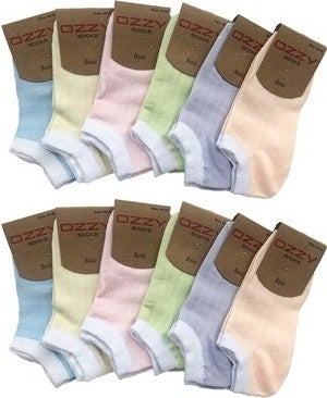 Ozzy Socks 12 Pairs of Cotton Women's Booties Socks Summer Durable Heel and Toe Soft Colors 