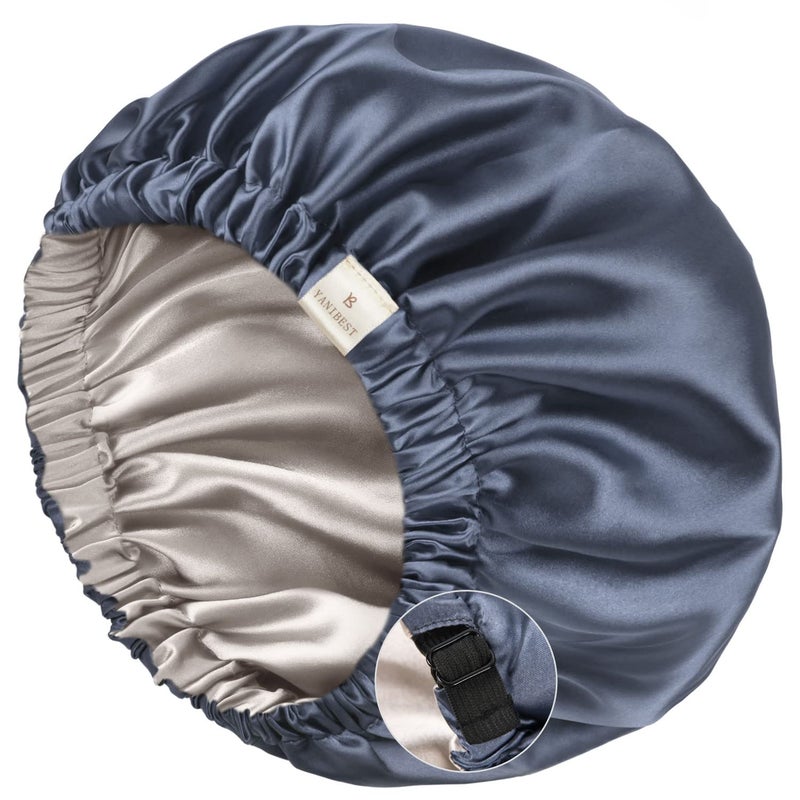 YANIBEST Silk Bonnet Satin Bonnet for Sleeping Women Men, Adjustable Double Layer Hair Bonnet for Curly Braids Reduce Frizz Ash Blue - Image 1