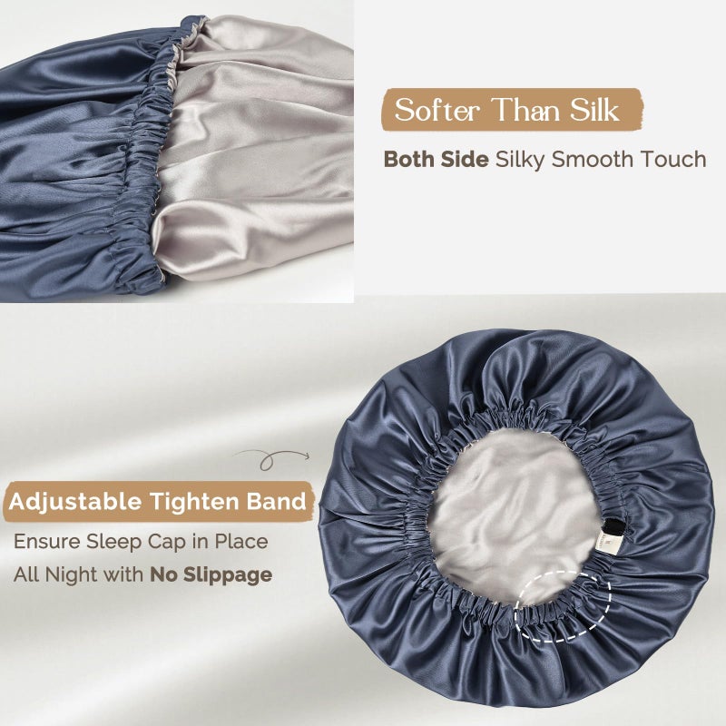 YANIBEST Silk Bonnet Satin Bonnet for Sleeping Women Men, Adjustable Double Layer Hair Bonnet for Curly Braids Reduce Frizz Ash Blue - Image 4