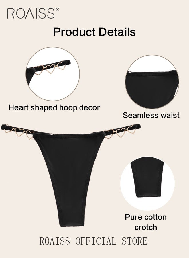 roaiss 2 Piece Cut out Lace Panel Briefs for Women Comfy and Breathable Soft Seamless Low Waist Panties with Pure Cotton Crotch and Rhinestone Studded Detail Ladies Textured Ring Linked Quality Underwear - Image 1