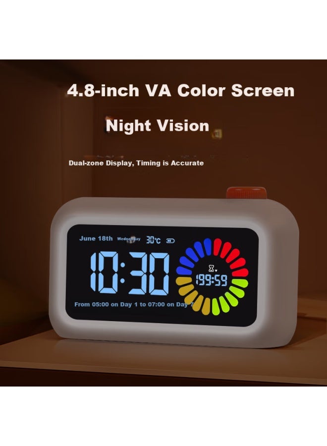 Compas Student Color Screen Visual Timer Alarm Clock, Children's Time Management Tool, Countdown Self-discipline Reminder, Exam And Postgraduate Entrance Exam, 4-color Zoned Stationery, White Birthday New Year Gift - Image 3