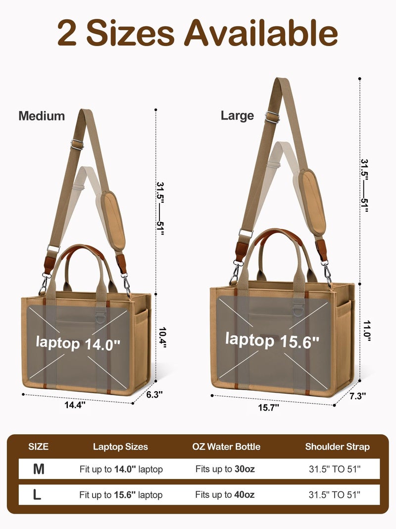 BESBESME Canvas Tote Bag for Women with Zipper & Compartments â€“ Large Multi-Pocket Work Laptop College Tote Purse, Crossbody Shoulder Bag for Teacher, Nurse, Bible Study, Travel Brown M - Image 4
