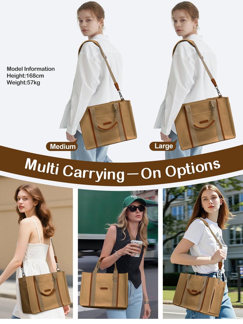 BESBESME Canvas Tote Bag for Women with Zipper & Compartments â€“ Large Multi-Pocket Work Laptop College Tote Purse, Crossbody Shoulder Bag for Teacher, Nurse, Bible Study, Travel Brown M - Image 5