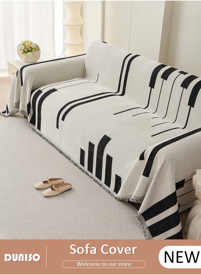 DUNISO 3 Cushion Sofa Cover, Washable Sofa Throw Blanket, Versatile Double Side Sofa Silpcover for All Seasons Oversize Couch Cover, Pet Couch Covers for Sofa L-Shape U-Shaped Woven Throw Blanket with Tassels  - Image 1