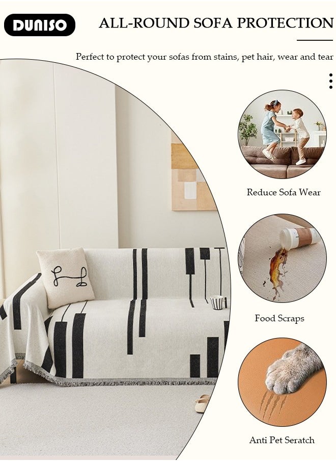 DUNISO 3 Cushion Sofa Cover, Washable Sofa Throw Blanket, Versatile Double Side Sofa Silpcover for All Seasons Oversize Couch Cover, Pet Couch Covers for Sofa L-Shape U-Shaped Woven Throw Blanket with Tassels  - Image 2