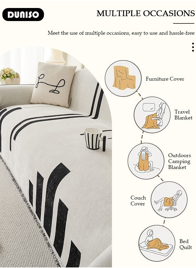 DUNISO 3 Cushion Sofa Cover, Washable Sofa Throw Blanket, Versatile Double Side Sofa Silpcover for All Seasons Oversize Couch Cover, Pet Couch Covers for Sofa L-Shape U-Shaped Woven Throw Blanket with Tassels  - Image 3