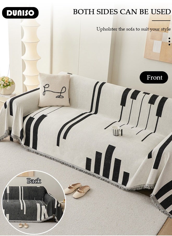 DUNISO 3 Cushion Sofa Cover, Washable Sofa Throw Blanket, Versatile Double Side Sofa Silpcover for All Seasons Oversize Couch Cover, Pet Couch Covers for Sofa L-Shape U-Shaped Woven Throw Blanket with Tassels  - Image 5