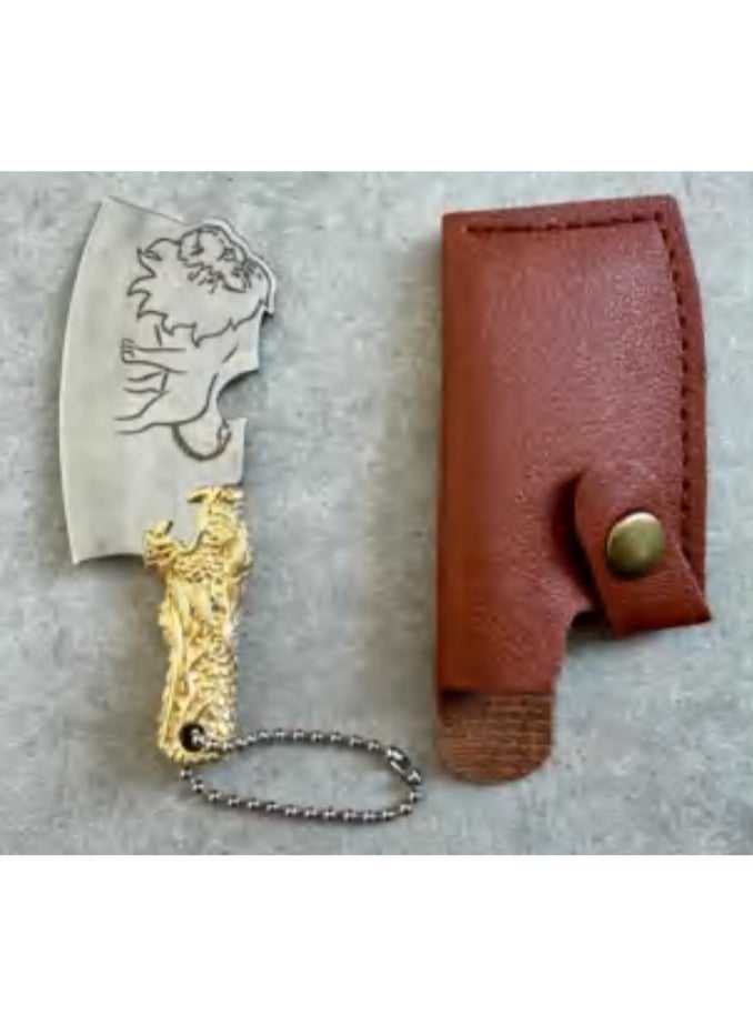 سلسلة مفاتيح سكين جيب صغيرة من الفولاذ مع حافظة جلدية