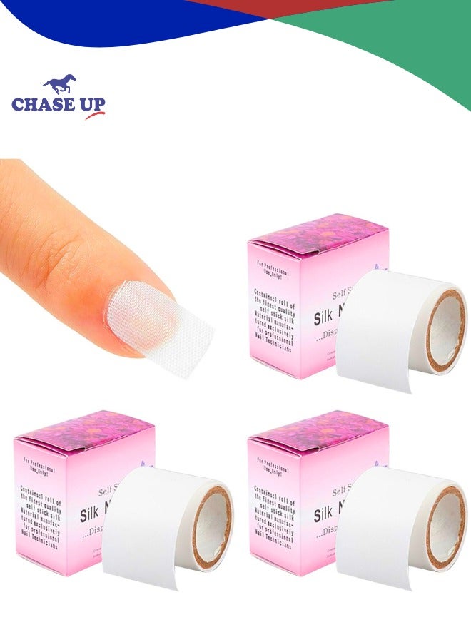 Chase Up Self Adhesive Silk Nail Wrap, 3 Rolls Nail Art Extension Fiberglass Stickers, Easy Trimerable Nail Tips Repair Tape, Adhesive Nails Design Tips for Forms - Image 1
