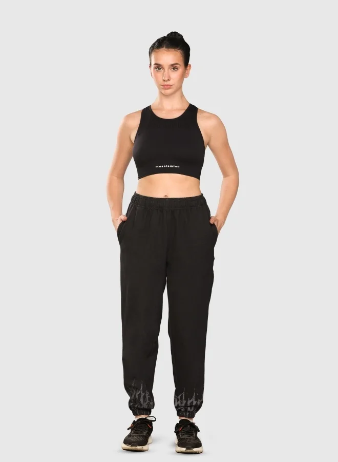 Musclemind Women's Acid Wash Mid Waist Cotton Denim Joggers with Elasticated Hidden- Inner Drawstring Waistband, Deep Pockets, Super Soft, Long-Lasting Colour, Lightweight And Streachable Fabric for All Day Comfort