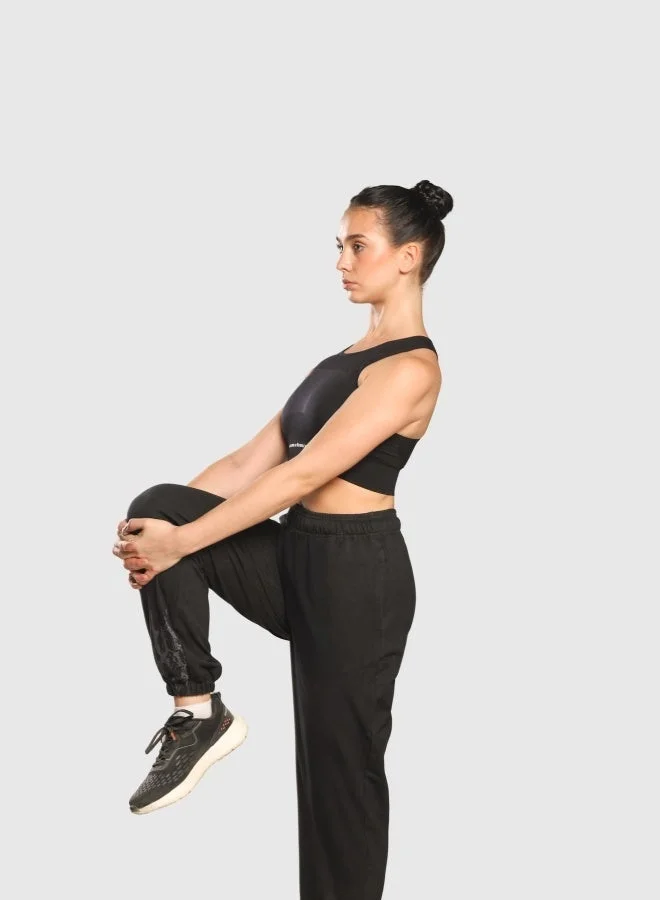 Musclemind black Women's Acid Wash Mid Waist Cotton Denim Joggers for Women | Best Price UAE