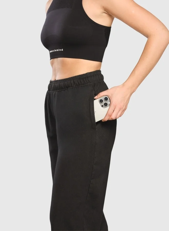 Musclemind black Women's Acid Wash Mid Waist Cotton Denim Joggers for Women | Best Price UAE