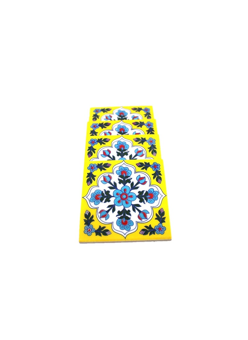 THE HIMALAYA CRAFT The Himalaya Craft Blue Pottery Ceramic Handmade Tiles for Wall 4 x 4inch Pack of 4 Yellow  - Image 2