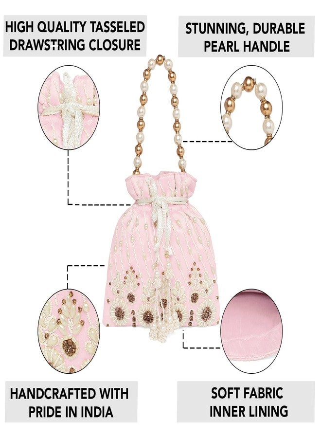 Peora Pink Potli Purses for Women Handmade Evening Handbag Stylish Bridal Fashion Wristlet Bag for Girls (P131PK) - Image 3