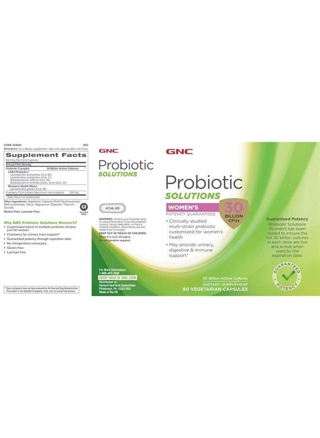 GNC - Probiotic Solutions Women's | Clinically Studied Multi-Strain for Women, Supports Digestive and Immune Health, Vegetarian | 30 Capsules - Image 1