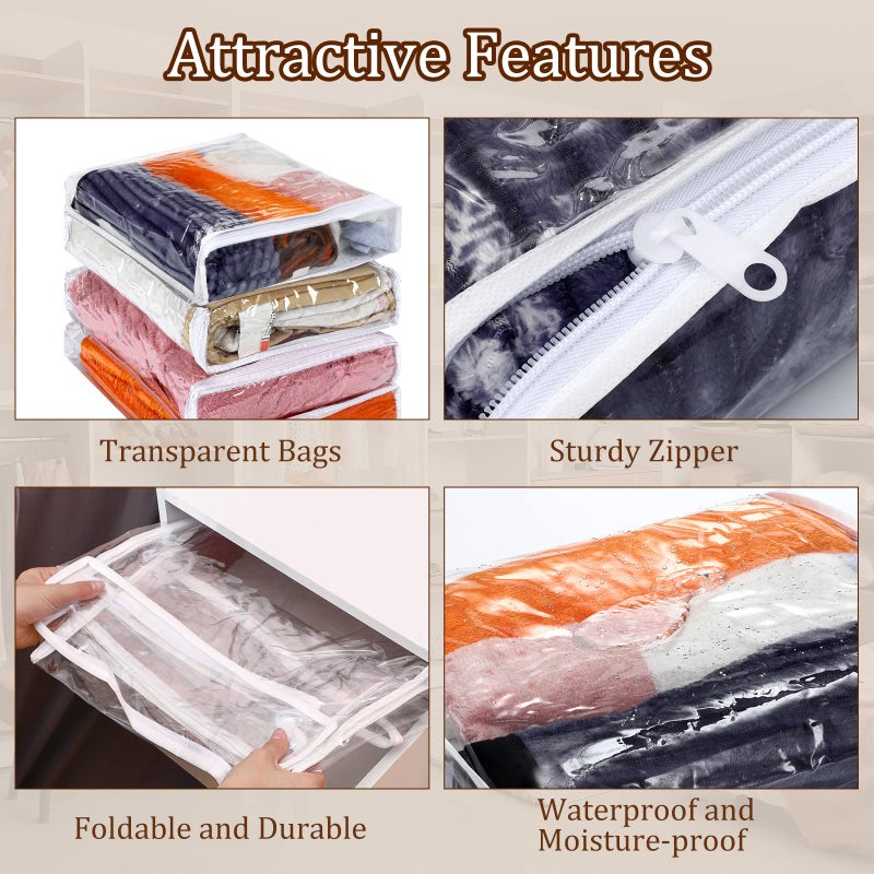 Kingdder 16 Pcs Clear Zippered Storage Bags Plastic Sweater Bags with Zipper 16 x 14 x 2.5 Inch Vinyl Sheet Organizer and Storage for Clothing Blankets Sheet Linen Bed Pillow Cube Organizer - Image 3
