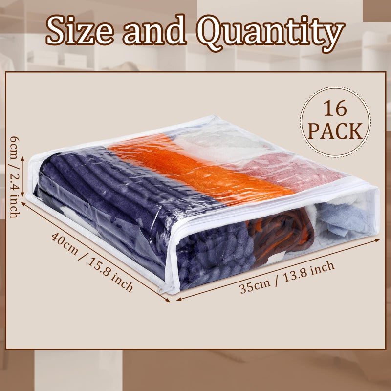 Kingdder 16 Pcs Clear Zippered Storage Bags Plastic Sweater Bags with Zipper 16 x 14 x 2.5 Inch Vinyl Sheet Organizer and Storage for Clothing Blankets Sheet Linen Bed Pillow Cube Organizer - Image 2