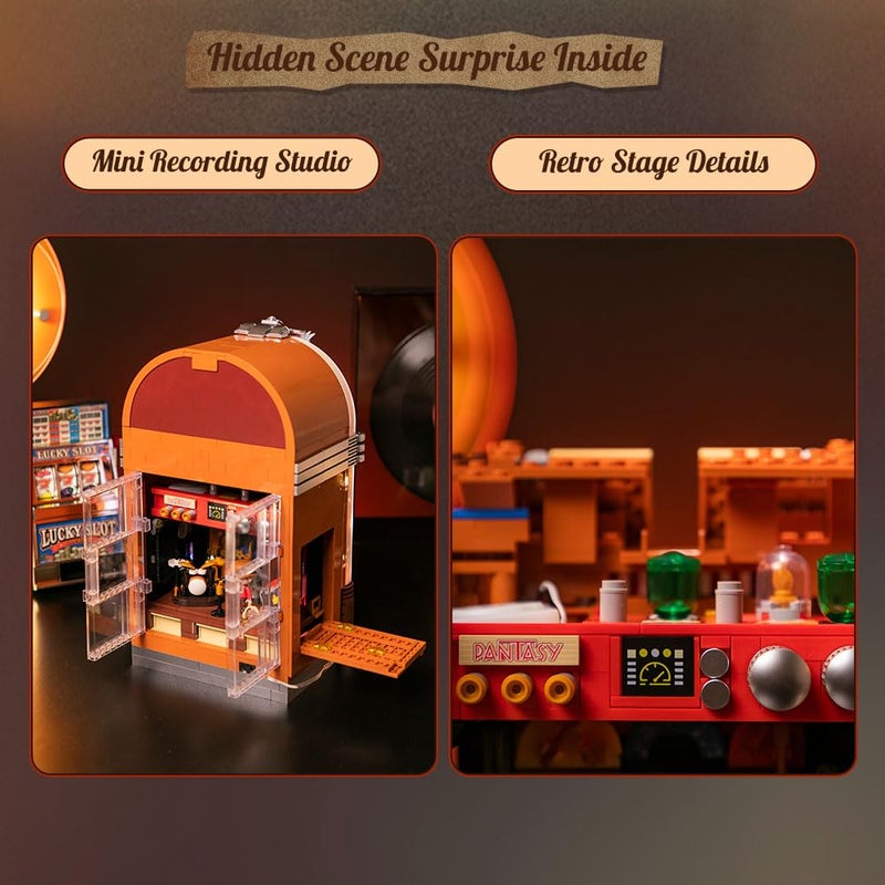 PANTASY Retro Jukebox Building Kit with Coin & Sound Function, Mechanical Music Box Model with Acrylic Records, Recording Studio & Minifigure, Collectible Construction Toy Gift for Adults and Teens - Image 4