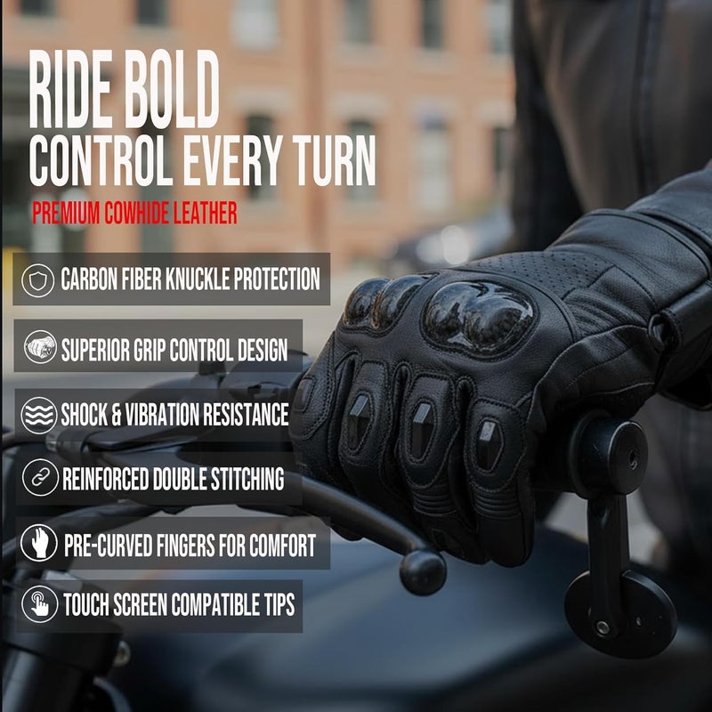 Jackets 4 Bikes Men's Premium Leather Motorcycle Cruising Street Palm Sliders Biker Gloves - Image 4