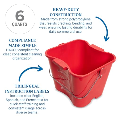 San Jamar KleenPail Pro Bucket with Handle for Cleaning Products in Commercial and Home Setting 6 Qts 12 Count Red - Image 3