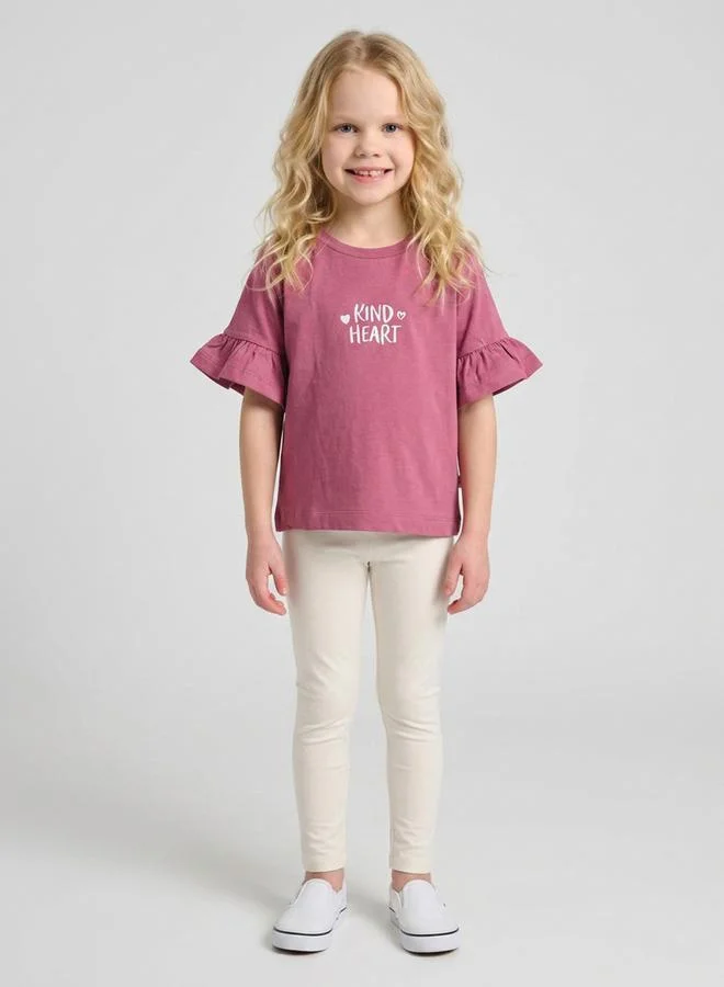 Take Two Girls Pink Embroidered Ruffle Sleeves T-Shirt By Juniorloom