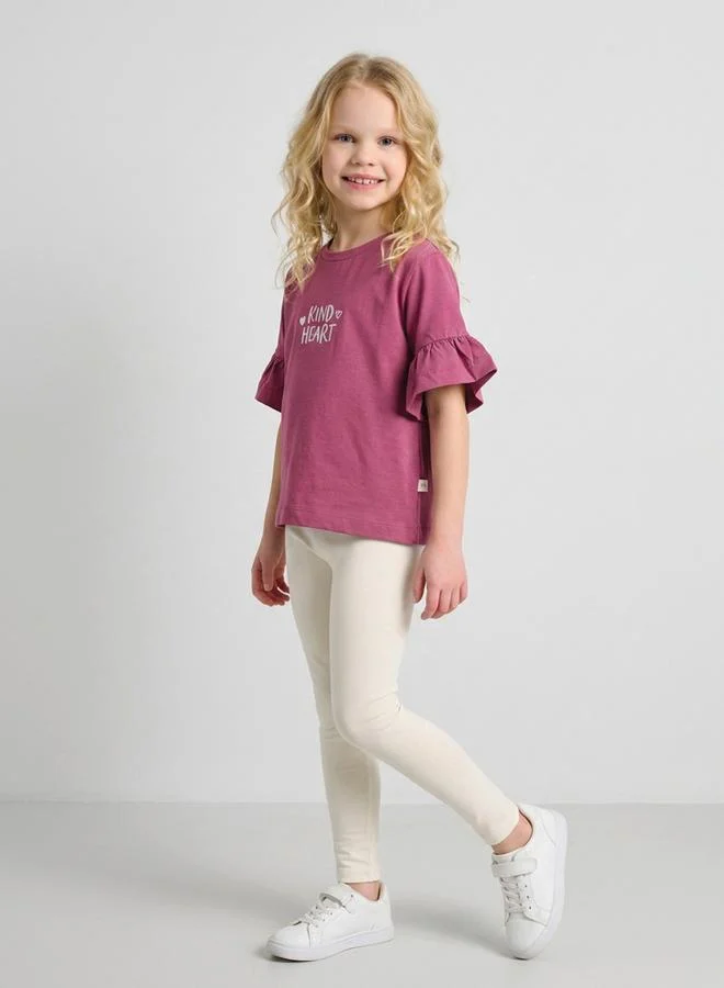 Take Two Girls Pink Embroidered Ruffle Sleeves T-Shirt By Juniorloom