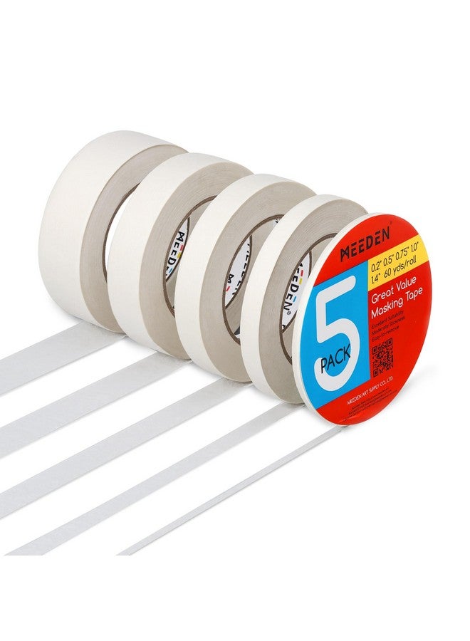 MEEDEN 5 Packs White Artist Tape, 0.2" 0.5" 0.75" 1.0" 1.4" X 60 Yard, Multi-Sized Masking Art Tape, Acid-Free Painters Tape For Painting Drafting Framing, General Purpose For Craft, Office, School - Image 1