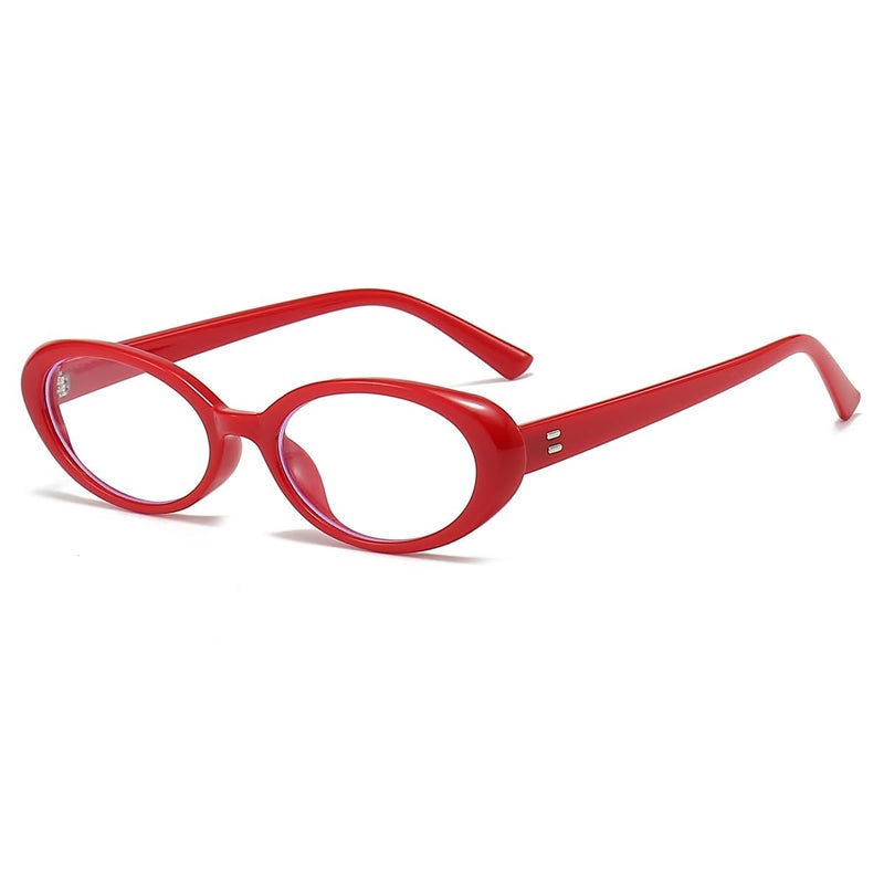 JOVAKIT Oval Blue Light Blocking Glasses for Women Men Vintage Fashion Small 90s Retro Oval Frame Style Eyeglasses Red