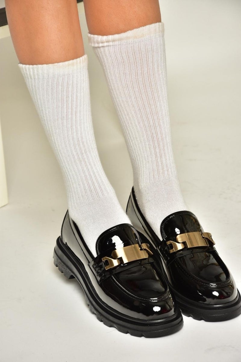 T820515108 Black Patent Leather Loafer Women's Shoes