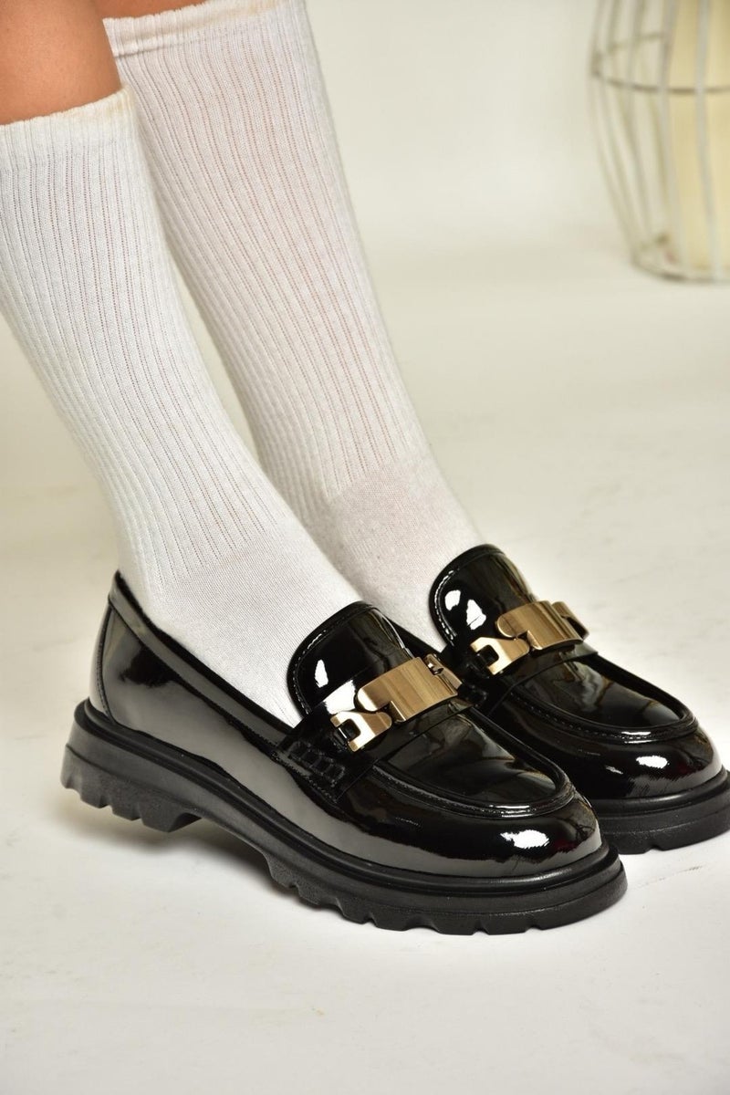 T820515108 Black Patent Leather Loafer Women's Shoes