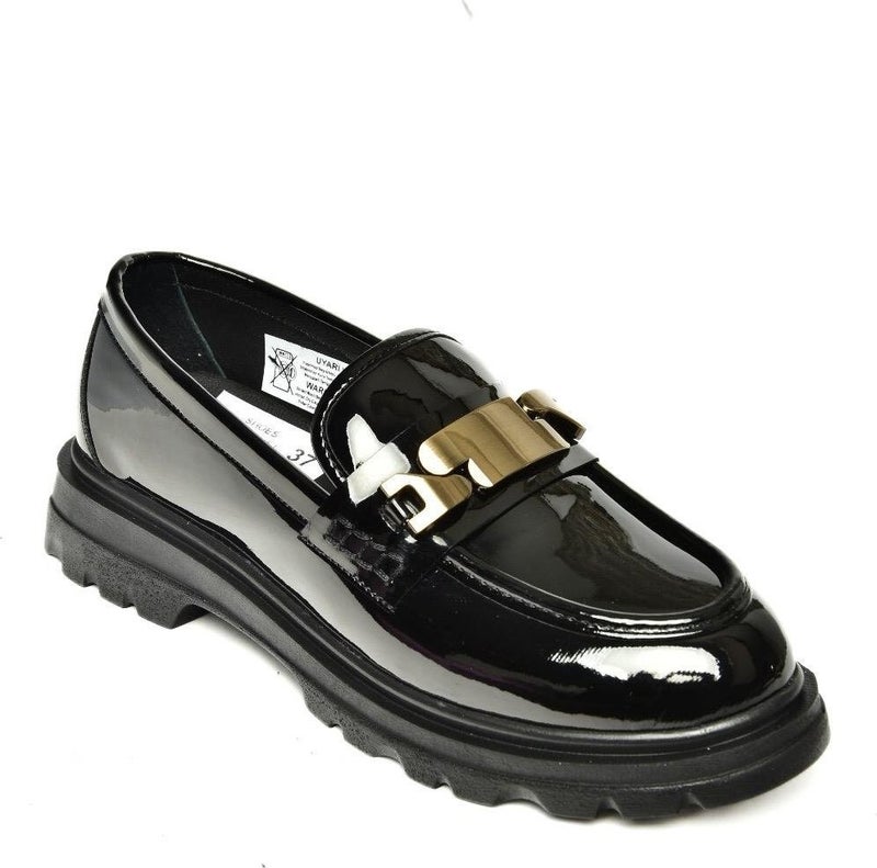 T820515108 Black Patent Leather Loafer Women's Shoes