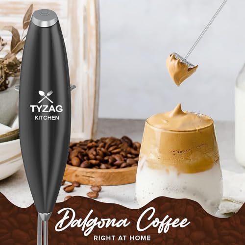 Tyzag Milk Frother for Coffee Included with Stainless Steel Stand, 2AA Cell, Improved High Speed Motor 19000 RPM, Coffee Frother Handheld Foam Maker for Lattes, Cappuccino, Frappe, Matcha (Black) - Image 4